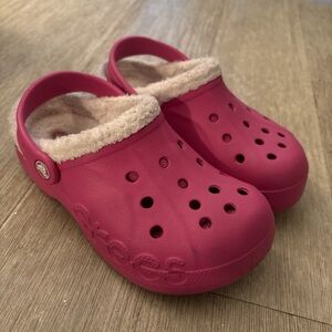 Crocs Kids Pink Clogs with Fleece Lining